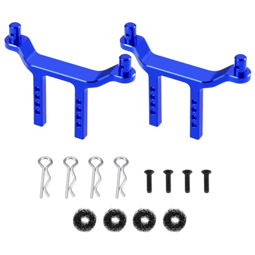 RC Aluminum Front & Rear Body Mounts with Body Posts, Clips, Washers Upgrades Part Compatible with 1/18 Traxxas LaTrax Desert Prerunner, Replace Parts 7615 (Blue) - color: Blue