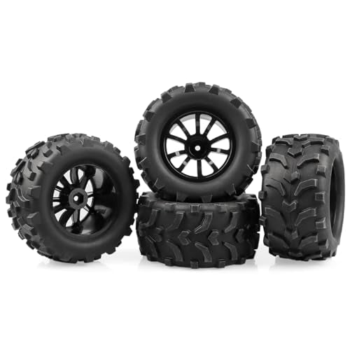 AIMROCK Pre-Glued RC 2.8 Wheels and Tires Set 12mm Hex Wheel for 1/10 Traxxas Stampede Hoss 2WD 4x4 Redcat Volcano RC Monster Truck, 4-Pack