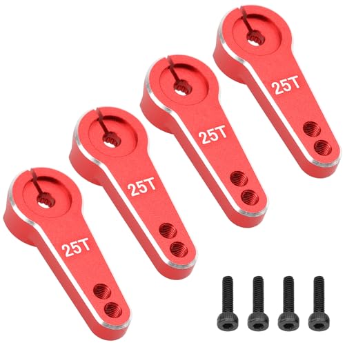 4Pcs Vgoohobby Aluminum 25T Servo Arm Horn Steering Arms Fit for Standard Servo Motors Compatible with Traxxas Axial Tamiya 1/10 RC Crawler Car (Red) - color: Red