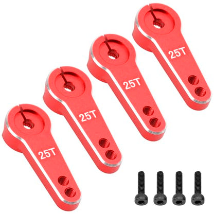4Pcs Vgoohobby Aluminum 25T Servo Arm Horn Steering Arms Fit for Standard Servo Motors Compatible with Traxxas Axial Tamiya 1/10 RC Crawler Car (Red) - color: Red