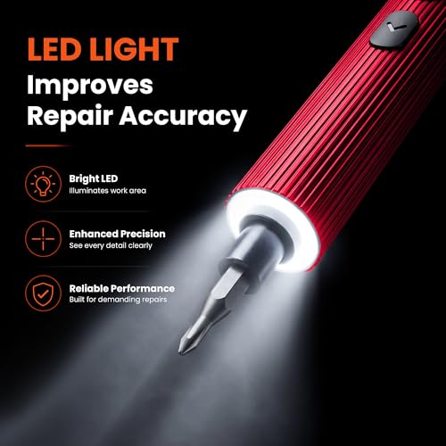 3.7V Mini Electric Screwdriver 52in1 Kit for Phone Laptop | Rechargeable, 48 magnetic bits, 3 torque settings, LED light, for camera, RC car, drone, watch repair (Red) - color: 52-in-1-red