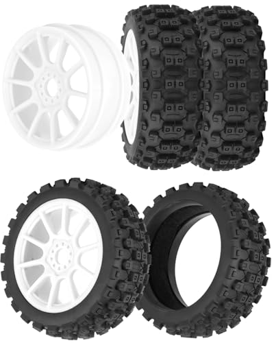 RC Buggy Tires 17mm Hex Wheels and Tires for 1/8 Scale Car Typhon 3S 6S,HSP Off-Road,Kyosho MP10,1/8 Scale RC Buggy Wheels & Rubber Tires,White - color: White(4pcs)