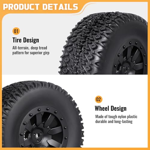 Pre-Glued RC 1/10 Short Course Truck Tires and Wheels Set 12mm Hex for Traxxas Slash 4x4 BL-2S 2WD Losi SCT Redcat Blackout SC HPI, with Foam Inserts - style: Type 2
