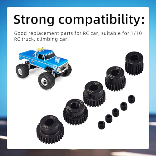 Flylin 5-Piece 48DP Pinion Gear Set, RC Motor Gears for Climbing Cars | 20T, 22T, 24T, 26T, 28T, Hardened Steel with 5mm Hole, Suitable for 1/10 RC Brushless Motors
