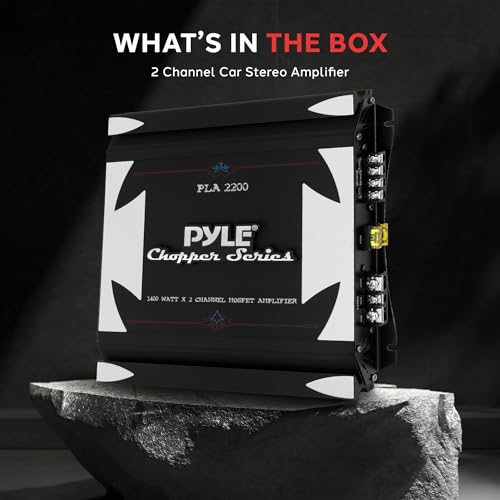 Pyle 2 Channel Car Stereo Amplifier- 1400W Dual Channel Bridgeable High Power MOSFET Audio Sound Auto Small Speaker Amp w/ Crossover, Bass Boost Control, Gold Plated RCA Input Output, Black - PLA2200 - color: Black, style: 1400 Watts