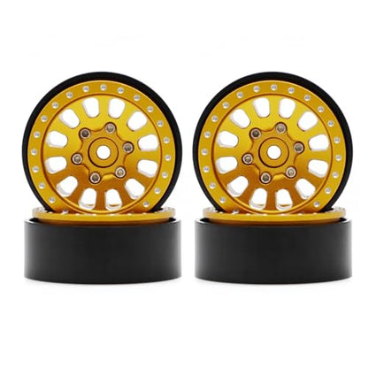 1.3” Brass Beadlock Wheels, -5.40mm Offset CNC 7 mm Hex Rims for 1/18 1/24 RC Crawler TRX4M, Axial SCX24 AX24, Redcat Ascent-18, FMS FCX24, 4 pcs, Gold - color: Gold