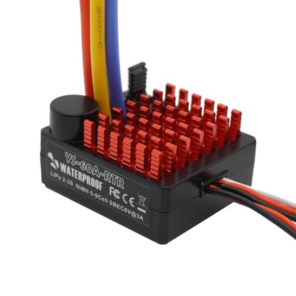 60A Brushed ESC Electronic Speed Controller Waterproof for 1/10 RC Car RC Boat for use with 540/550 Motors (XT60 Plug)
