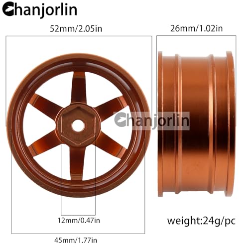 1/10 RC On Road Drift Wheels Rims Hex 12mm Alloy Aluminum Rally Racing Hubs for 1:10 Scale Touring Street Car Tires Tyres Tamiya TT01 TT02 A959 PTG2 HPI KYOSHO HSP XV02 XV01 4PCS (Gold) - color: Gold