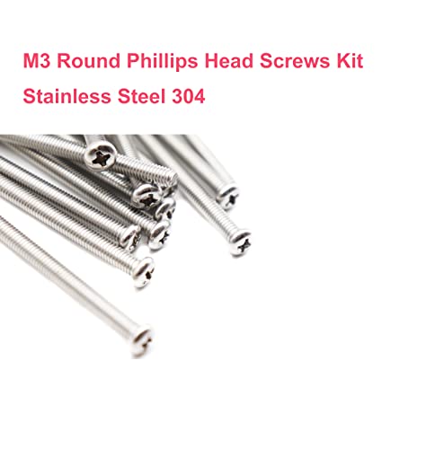 cSeao 420pcs M3 x 6mm / 8mm/ 10mm/ 12mm/ 16mm/ 20mm Pan Head Machine Screws Washers Hex Nuts Assortment Kit, Phillips Drive, 304 Stainless Steel - size: M3