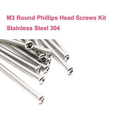 cSeao 420pcs M3 x 6mm / 8mm/ 10mm/ 12mm/ 16mm/ 20mm Pan Head Machine Screws Washers Hex Nuts Assortment Kit, Phillips Drive, 304 Stainless Steel - size: M3