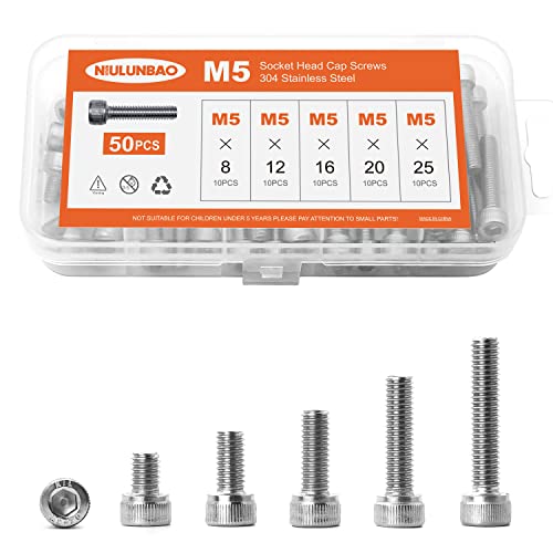 M5 x 8mm 12mm 16mm 20mm 25mm Hex Socket Head Cap Screws Bolts 304 Stainless Steel Allen Hex Drive Metric Machine, Fully Threaded, Assortment Kit 50PCS - size: M5 x 8/12/16/20/25mm (50PCS)