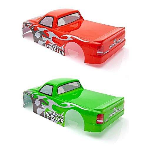 2pcs for 1/10 RC Car Venom T-10 PVC Painted Body Shell Pick Up Truck Width 205mm Wheelbase 255mm - Green & Red