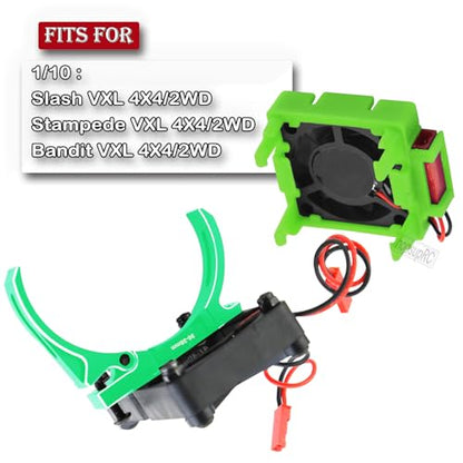 Upgrades for 1/10 Slash/Stampede/Bandit 2WD 4WD,Aluminum 3660 540 550 Motor Cooling Fan with 36-38mm Adjustable Mount&VXL-3s ESC Cooling Fan High Velocity Fan Heatsink Set,Green - color: Green/for Slash
