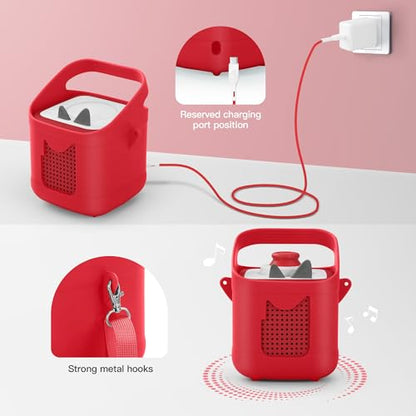 PISOSN Shockproof Carrying Case for Toniebox 2 – Anti-Slip Silicone Cover with Handle for Secure Grip (Red) - color: Red