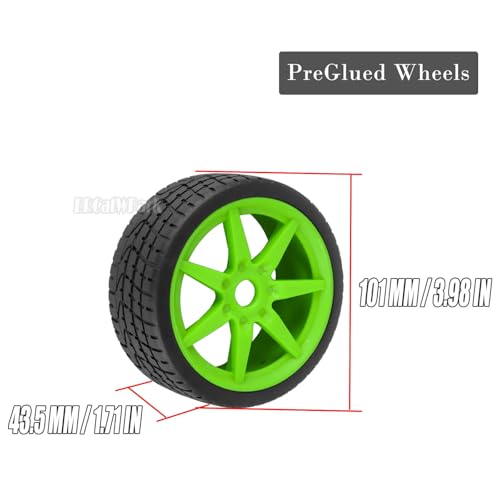 RC Highway Tires Wheel for 1/7 Infraction 6S BLX/Limitless,1/8 Typhon 6s BLX,7 Spokes Wheel Rim & Rubber Highway Tires RC Drift Tires,Green - color: Green - (4pcs Highway Tires)