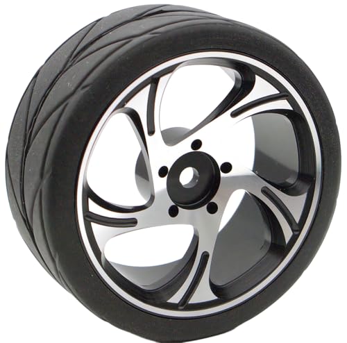 1/10 RC Drift Tires And Aluminum Wheels Rims Rally Racing Tyres 12mm Hex for 1:10 Scale On Road Touring Street Car Tamiya Traxxas HPI KYOSHO XV02 XV01 TT01 TT02 PTG2 A959 4PCS (Silver & Black)