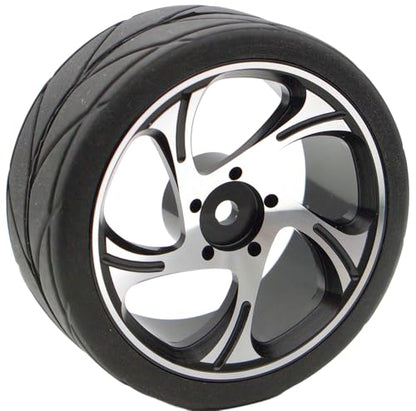 1/10 RC Drift Tires And Aluminum Wheels Rims Rally Racing Tyres 12mm Hex for 1:10 Scale On Road Touring Street Car Tamiya Traxxas HPI KYOSHO XV02 XV01 TT01 TT02 PTG2 A959 4PCS (Silver & Black)