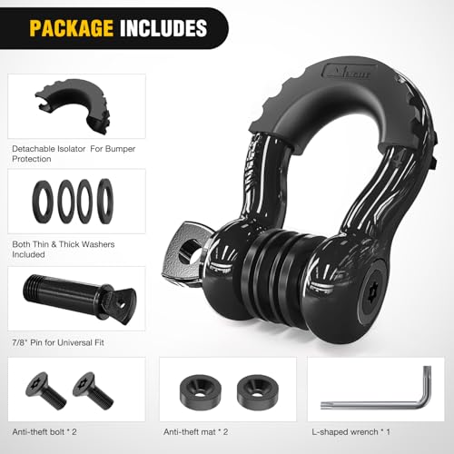 Nilight 3/4" D Ring Anti-Theft Shackle Tow Hook Jeep Truck SUV ATV UTV | Off Road Recovery Gear 19T 41,887 lbs Break Strength 4.75T WLL Rust-Resistant Anti-Rattle Isolators Heavy Duty Black 2pack - color: Black 3/4" w/Anti-Theft Shackle, size: Shackle