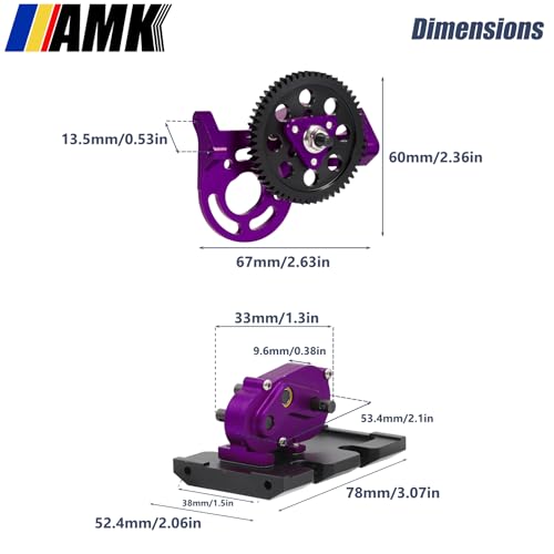 AMK 1/10 Scale Transmission Kit OD Transfer Case Gearbox with 30% Overdrive Gear Box 3Pcs Driveshafts for RC Crawler Axial SCX10 II Element Enduro DIY LCG Chassis (Purple) - color: Purple