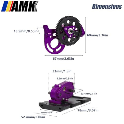 AMK 1/10 Scale Transmission Kit OD Transfer Case Gearbox with 30% Overdrive Gear Box 3Pcs Driveshafts for RC Crawler Axial SCX10 II Element Enduro DIY LCG Chassis (Purple) - color: Purple