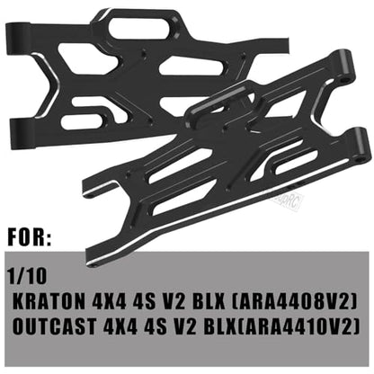 RC Aluminum Suspension Arms Set&Hubs Caster Blocks&Front Steering Block Knuckles&Rear Hubs Upgrades Parts for 1/10 Kraton/Outcast V2 4S BLX,Front Rear Suspension Arms Hops Up,Black - color: Black(for 1/10)