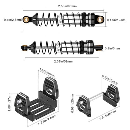 HobbyPark 59mm Aluminum Shocks for TRX4M 1/18 Crawler Shock Absorber Upgrade with Adjustable Shock Mounts Front & Rear Shock Towers (Black) - color: Black