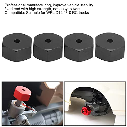 4pcs RC Hex Combiner, Wheel Hub Hex Adapter 5mm to 12mm Combiner Available for WPL D12 1/10 RC Model Trucks (Black BL)