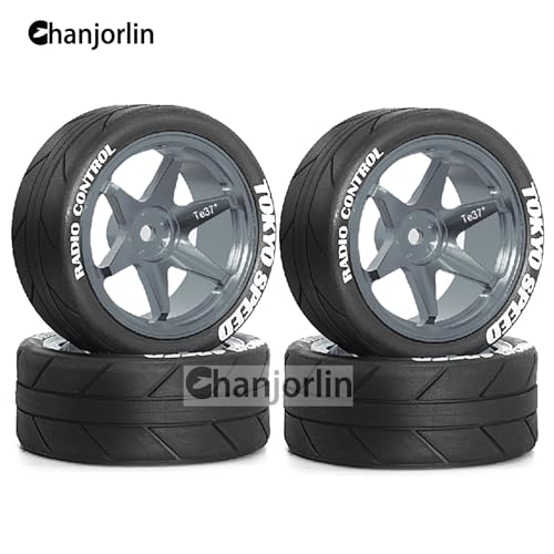 1/10 On Road Tires And Aluminum Wheels 12mm Hex RC Rally Racing Tyres OD 2.56" For Tamiya TT01 TT02 XV01 TA06 A959 PTG2 HPI KYOSHO PTG2 Traxxas 1:10 Street Touring Drift Car 4PCS (Titanium) - color: Titanium
