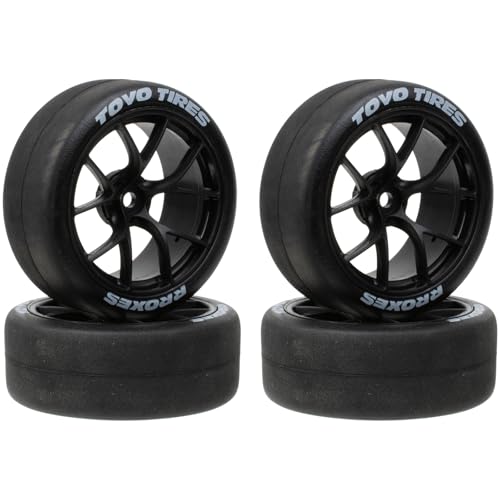 1/10 On-Road RC Car Wheel Rims & Rubber Tire 12mm Hex for Traxxas Nitro 4-Tec 2.0 Tamiya TT-01 / TT-02 HSP HPI (Black) - color: Black