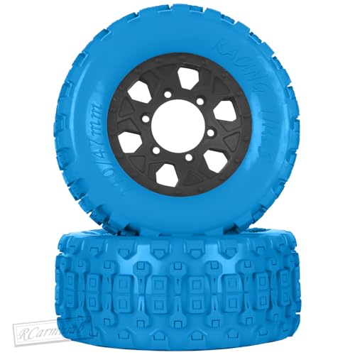 RC 1/10 Short Course Tires with 12MM 14MM 17MM Hex Compatible with Arrm a Senton,Axia1,Slash 2WD/4×4 4WD,Red cat, RC 4WD,Heavy Duty High Grip Rubber Tires w/Plastic Wheels,Blue&Black - color: Blue&black(4pcs)