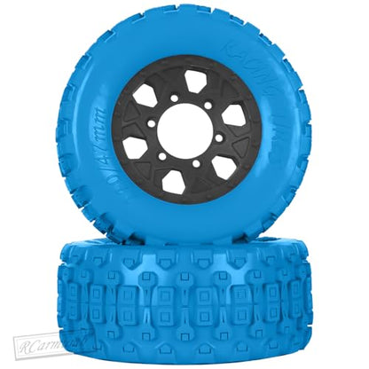 RC 1/10 Short Course Tires with 12MM 14MM 17MM Hex Compatible with Arrm a Senton,Axia1,Slash 2WD/4×4 4WD,Red cat, RC 4WD,Heavy Duty High Grip Rubber Tires w/Plastic Wheels,Blue&Black - color: Blue&black(4pcs)