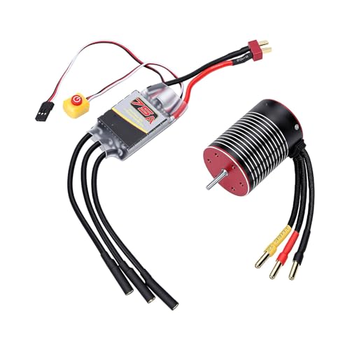 Diydeg RC Brushless Motor ESC Combo, Water Proof 3650 5200KV Brushless Motor & 75A ESC Combo Set, 3.175mm Shaft Smart Sensorless for 1/10 1/8 RC Car Truck