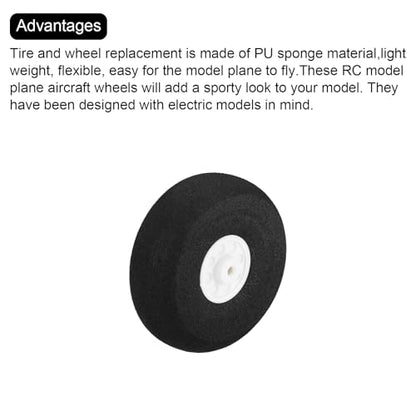 MECCANIXITY 8Pcs RC Airplane Wheels 45mm / 1.77" OD Aircraft Sponge Tire Tail Airplanes Foam Wheel Replacement for DIY Model Plane Helicopter - size: 45mm / 1.77" OD