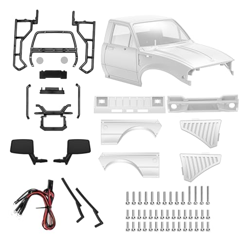 RC Pickup Body Shell with Bed Rack and Light kit & 2PCS Hanging Ball Nuts for 1/24 RC Crawler Axial SCX24 C10 Bronco Wrangler Base Camp 4Runner (White) - color: White
