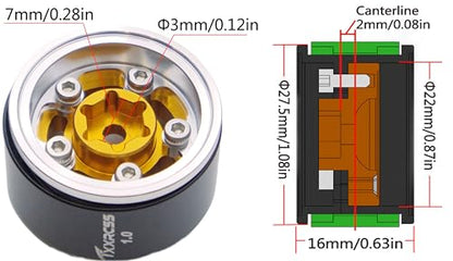 RC 1.0 Beadlock Wheels Offsets -2 Aluminum Rims for AX24 1/18 TRX4M All 1/24 Scale SCX24 Deadbolt RC Crawler Car Wheels Upgrades 4Pc (Silver & Golden) - color: Silver & Golden