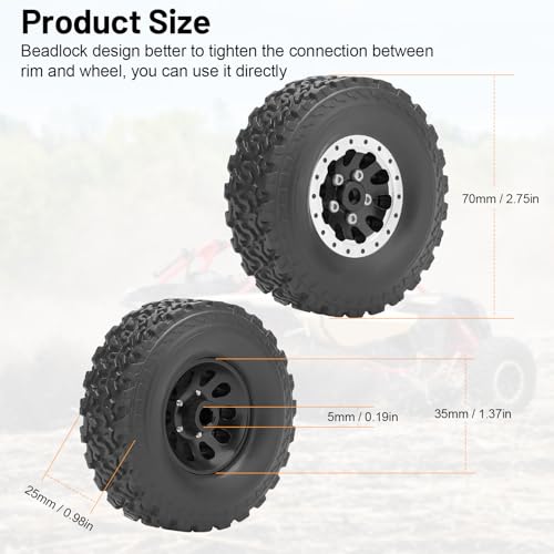 daitoku 1/12 Beadlock RC Wheels and Tires for WPL C14 C24 C34 C44 B14 B24 B16 B36 MN MN78 D90 MN90 MN91 MN96 MN98 MN99 MN99S (Black) - color: Black