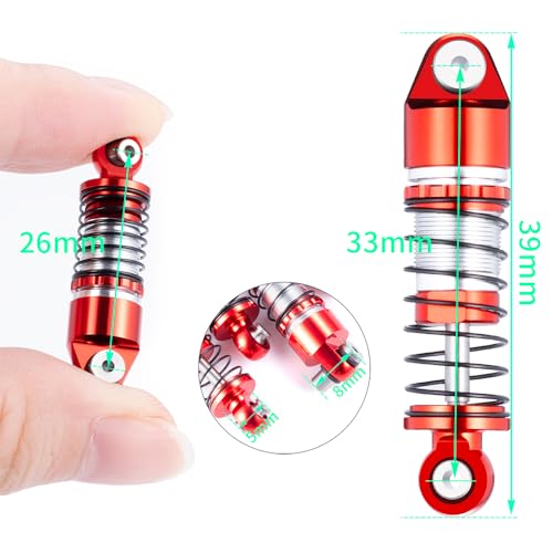 RCLIONS SCX24 Shocks 33mm Oil Shock Absorber for AXIAL SCX24 Deadbolt JLU Gladiator Base Camp 1/24th RC Crawler Car Upgrade Parts - color: Red