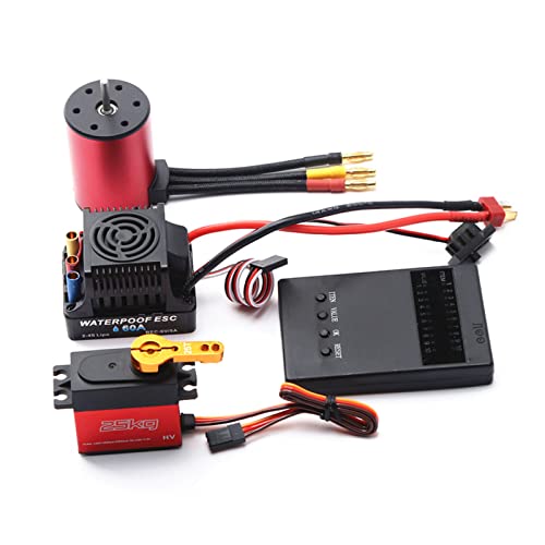 GoolRC 3650 2300KV Brushless Motor with 60A Brushless ESC Electric Speed Controller, 25KG Digital Servo and Programming Card, Waterproof Motor ESC Combo Set for 1/8 1/10 RC Car