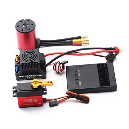 GoolRC 3650 2300KV Brushless Motor with 60A Brushless ESC Electric Speed Controller, 25KG Digital Servo and Programming Card, Waterproof Motor ESC Combo Set for 1/8 1/10 RC Car