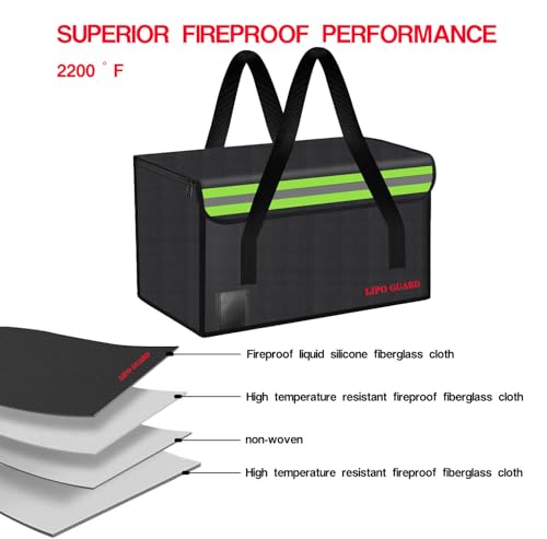 Lipo Battery Safe Bag Large Capatity Fireproof Bag for Ebike Lipo Battery Other Batteries Storage Charging Transport Home Office Travel Safe Storage Pouch - size: 280*150*180mm