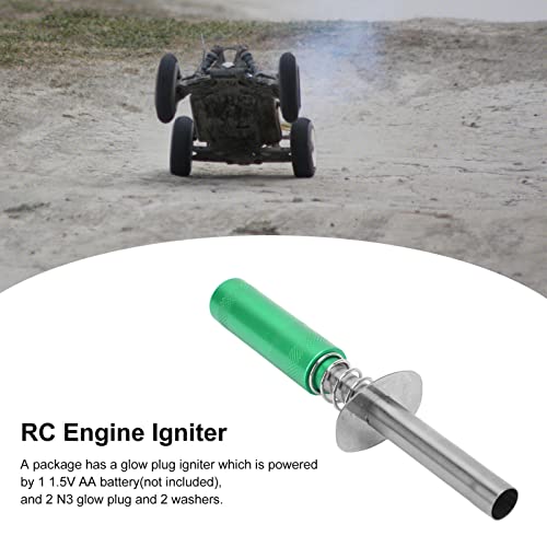 Glow Plug Igniter RC Starter Kit with N3 Glow Plug, RC Engine Igniter for Methanol Fuel Oil Powered Vehicles, Aluminum Alloy Glow Plug Starter for HSP 80103 RC Car, Aircraft, Ships (Green) - color: Green