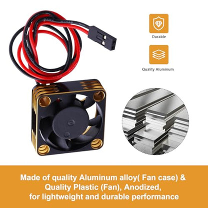 30mm RC Cooling Fan Kit Heatsink for 540 550 Brushed Brushless Motor ESC Aluminum Case (Black&Gold) - color: Black&Gold