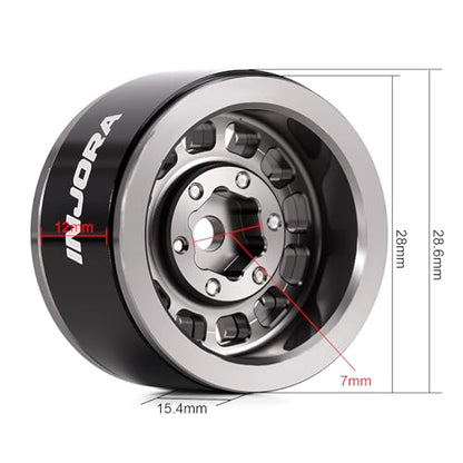 INJORA 1.0" Aluminum Beadlock Wheels 0mm Offset for 1/18 1/24 RC Crawler Upgrade, W1056(Titanium) - color: Titanium