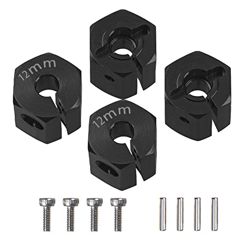 Aluminum Alloy 12mm Wheel Hex Hub Drive Adapters with Pins Screws Compatible with Axial SCX10 HSP HPI Tamiya Redcat 1/10 RC Crawler Car (12mm, Black) - color: Black, size: 12mm