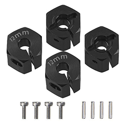 Aluminum Alloy 12mm Wheel Hex Hub Drive Adapters with Pins Screws Compatible with Axial SCX10 HSP HPI Tamiya Redcat 1/10 RC Crawler Car (12mm, Black) - color: Black, size: 12mm