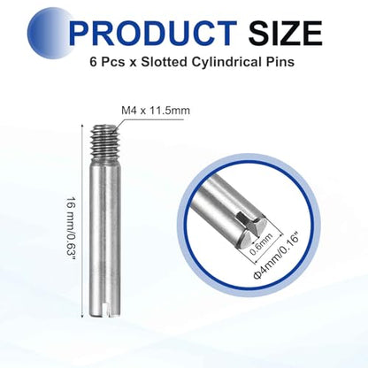 MECCANIXITY 6 Pcs M4 x 16mm Slotted Cylindrical Pins, 304 Stainless Steel Dowel External Thread Locating Parallel Pins Shelf Support Peg Pin for Furniture Installation, DIY Project - size: M4 x 16mm