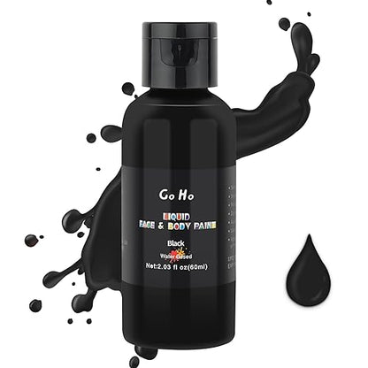 Go Ho Liquid Black Face Body Paint(2.1 oz),Black Makeup Water Based Face Paint and Body Paint for Airbrush Makeup Special FX, Cosplay, and Halloween Make up - color: Black