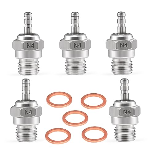N4 Hot Glow Plug Spark Plugs for Traxas T-maxx Kyosho HSP1 HPI Redcat 1/8 1/10 RC Car Truck Buggy Accessories, Powerful 70117 Nitro Engine Parts Replace 5 Pack - style: N4