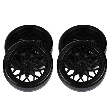 4Pcs Vgoohobby Hard Plastic RC Car Drift Tires Wheel Rim with 2Pcs 5mm Metal Hub Hex Adapter Coupling Compatible with WPL D12 1/10 RC Car (Black) - color: Black