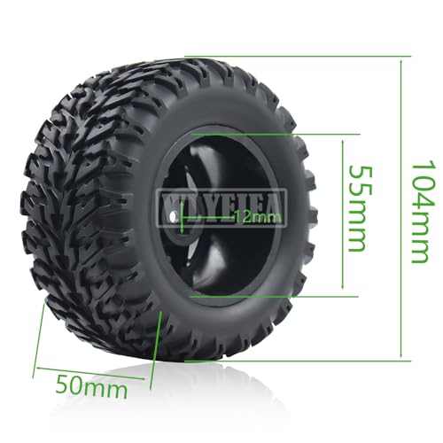 4PCS RC Truck Tires Set 12mm Hex Hub Plastic Wheel Rim Compatible with 1/12 LOSI LMT 4WD Solid Axle Monster Truck 1/12 1/14 1/16 TRAXXA,REDCAT RC Racing Truck - color: Black 1